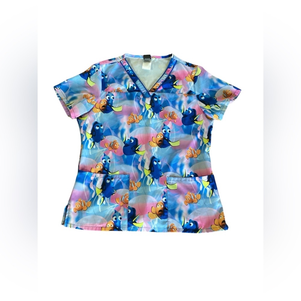 Disney Pixar Finding Nemo‎ Womens Scrub Top Blue Orange Size S